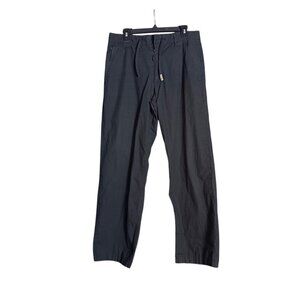 Burberry London Black Cotton Pants Mens Size L With Drawstring & Zip Closure